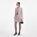Pink Boucle Crystal Belt Mini Skirt