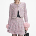 Pink Boucle Crystal Belt Mini Skirt