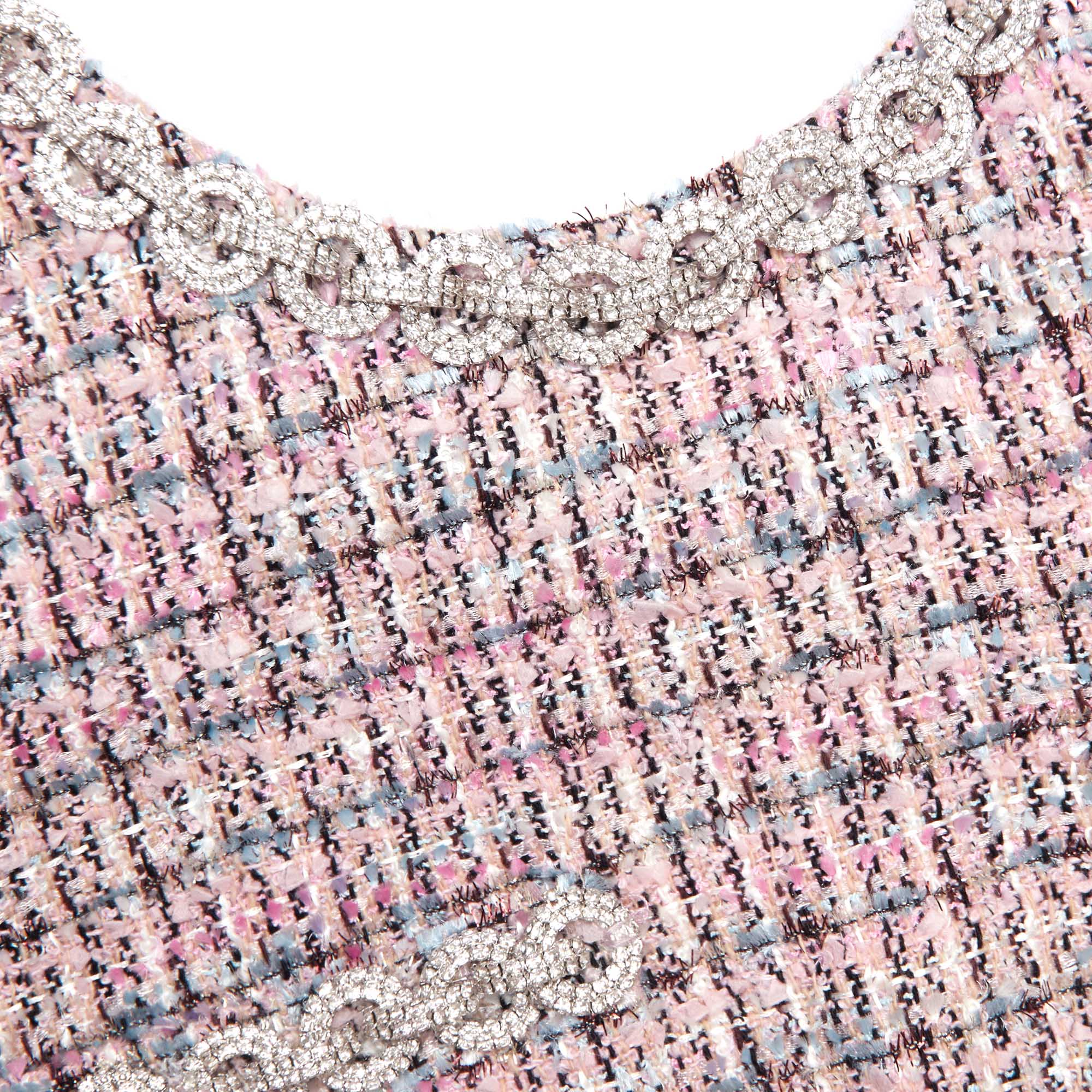 Pink Boucle Sleeveless Mini Dress