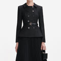 Black Wool Crepe Midi Dress
