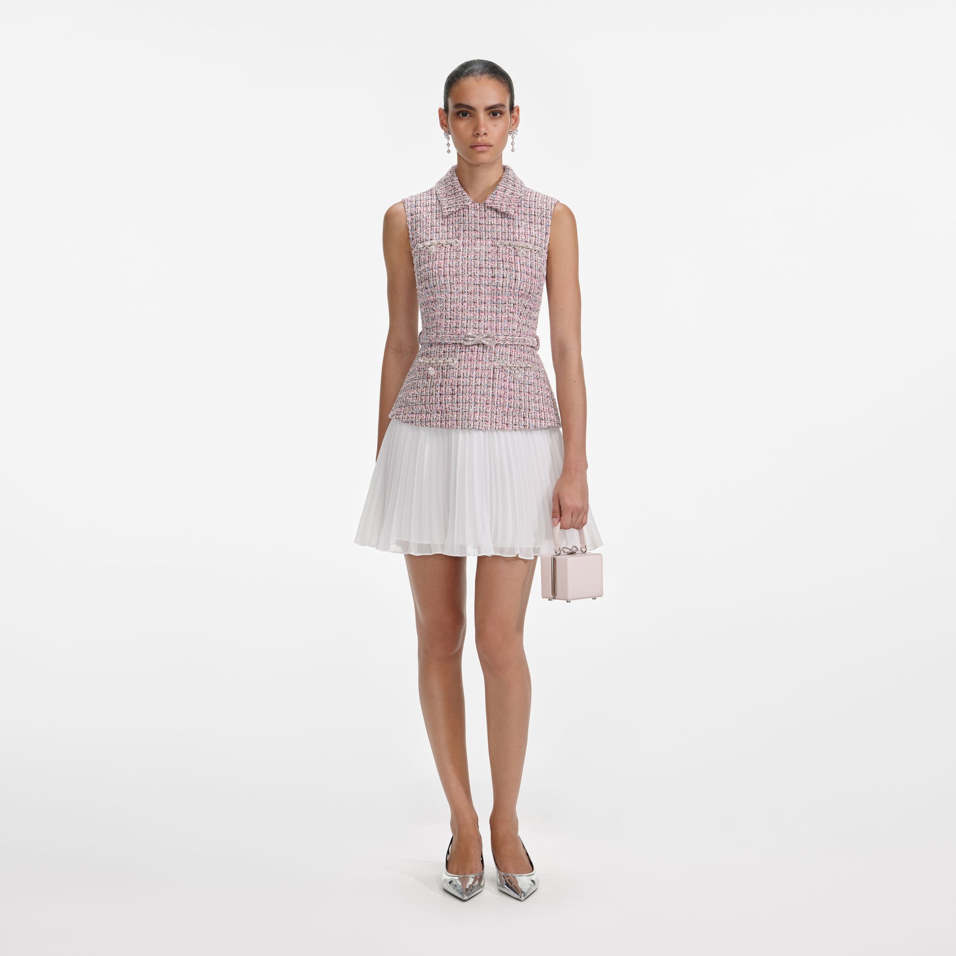Pink Boucle Chiffon Mini Dress