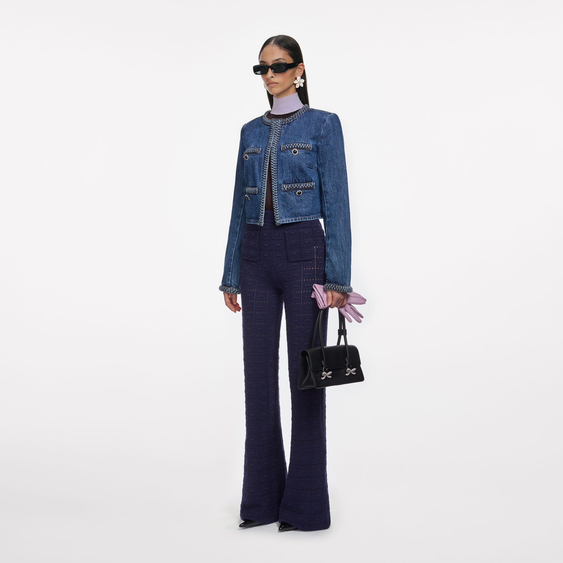 Navy Pointelle Knit Trousers