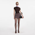 Brown Viscose Knit Short Sleeve Top