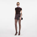 Brown Viscose Knit Short Sleeve Top