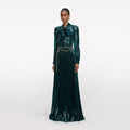 Green Metallic Tie Neck Maxi Dress