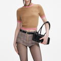 Brown Contrast Stripe Knit Top
