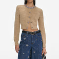 Brown Embellished Trim Cardigan