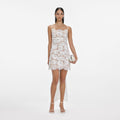White Lace Satin Bow Mini Dress