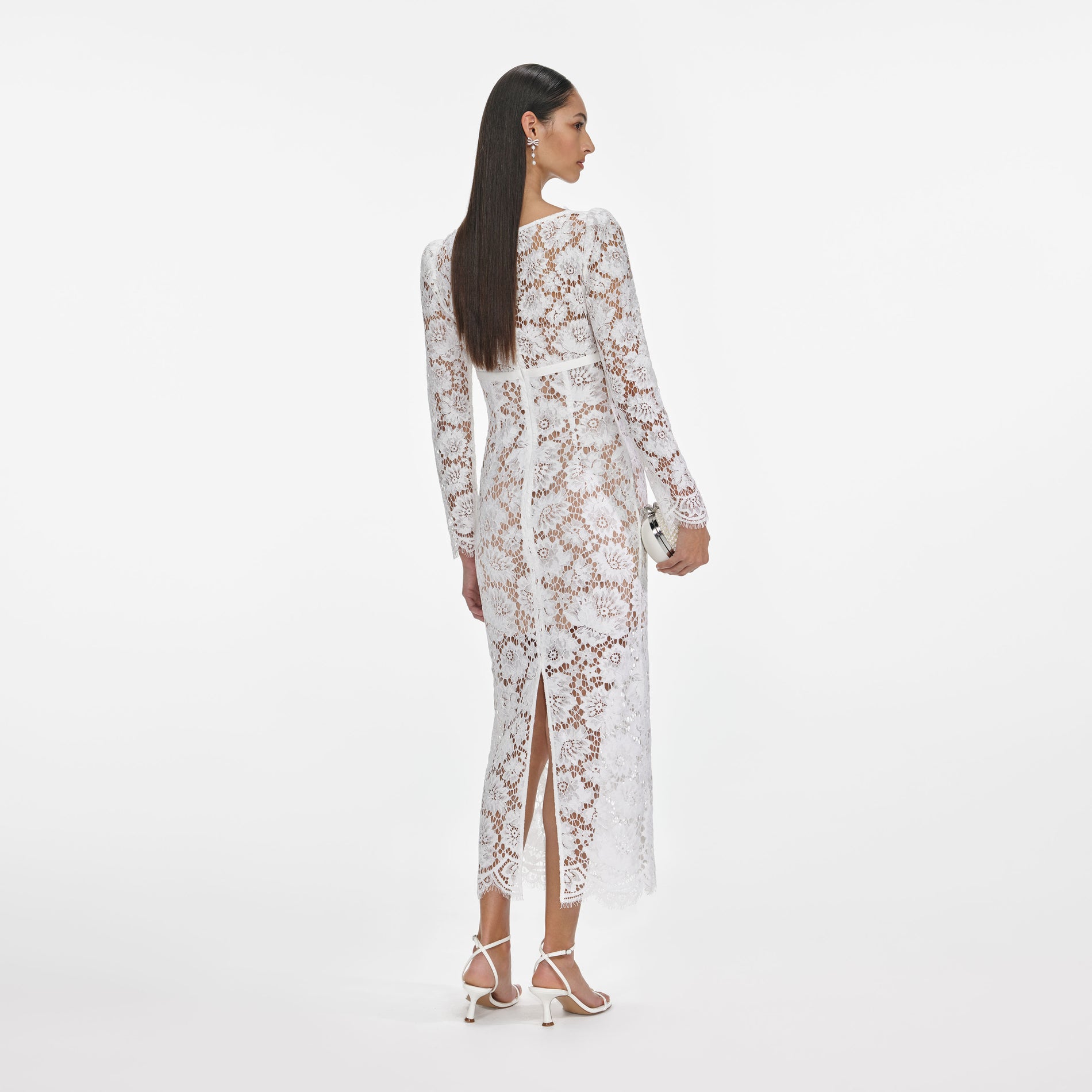 White Floral Lace Midi Dress