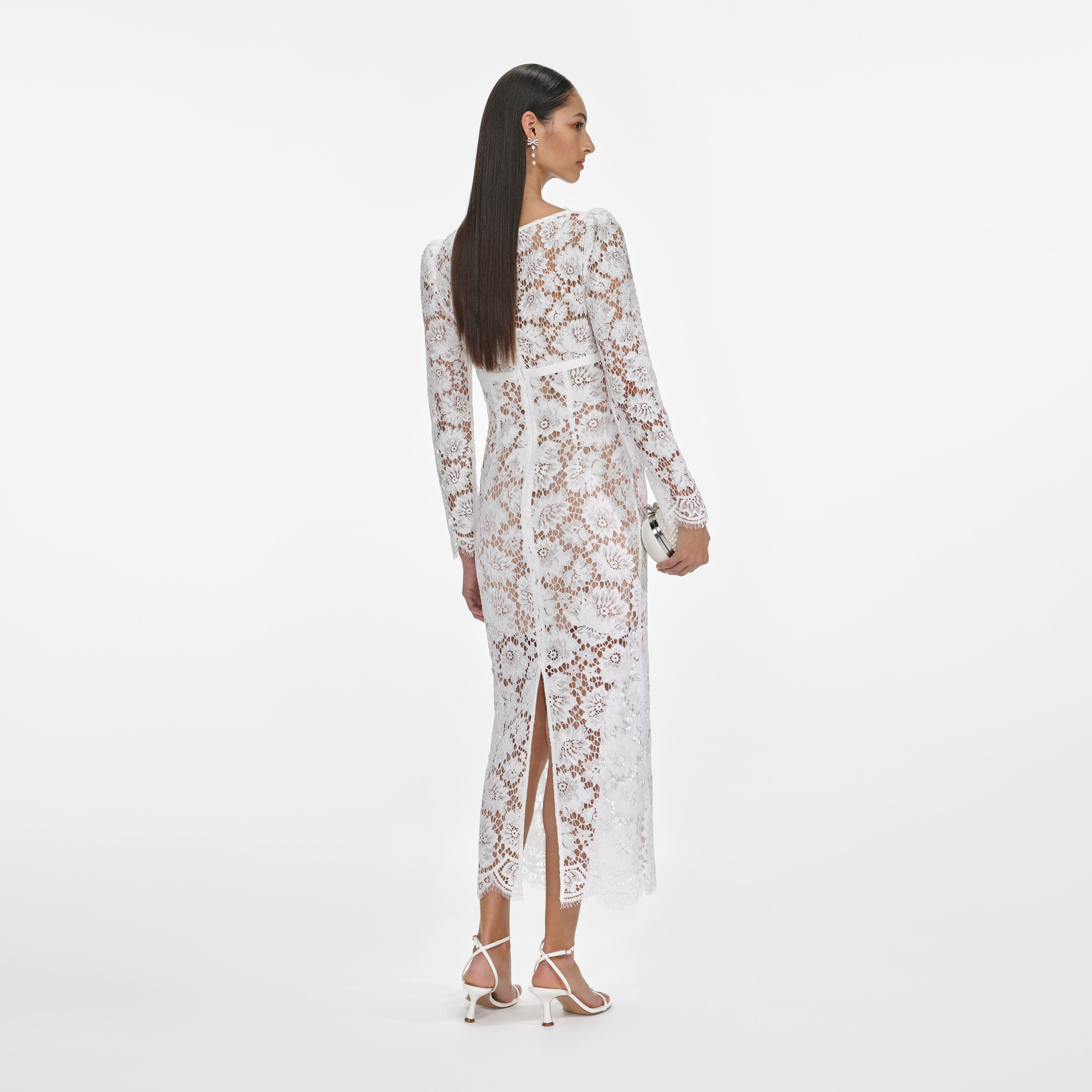 White Floral Lace Midi Dress