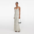 Cream Floral Sequin Maxi Dress