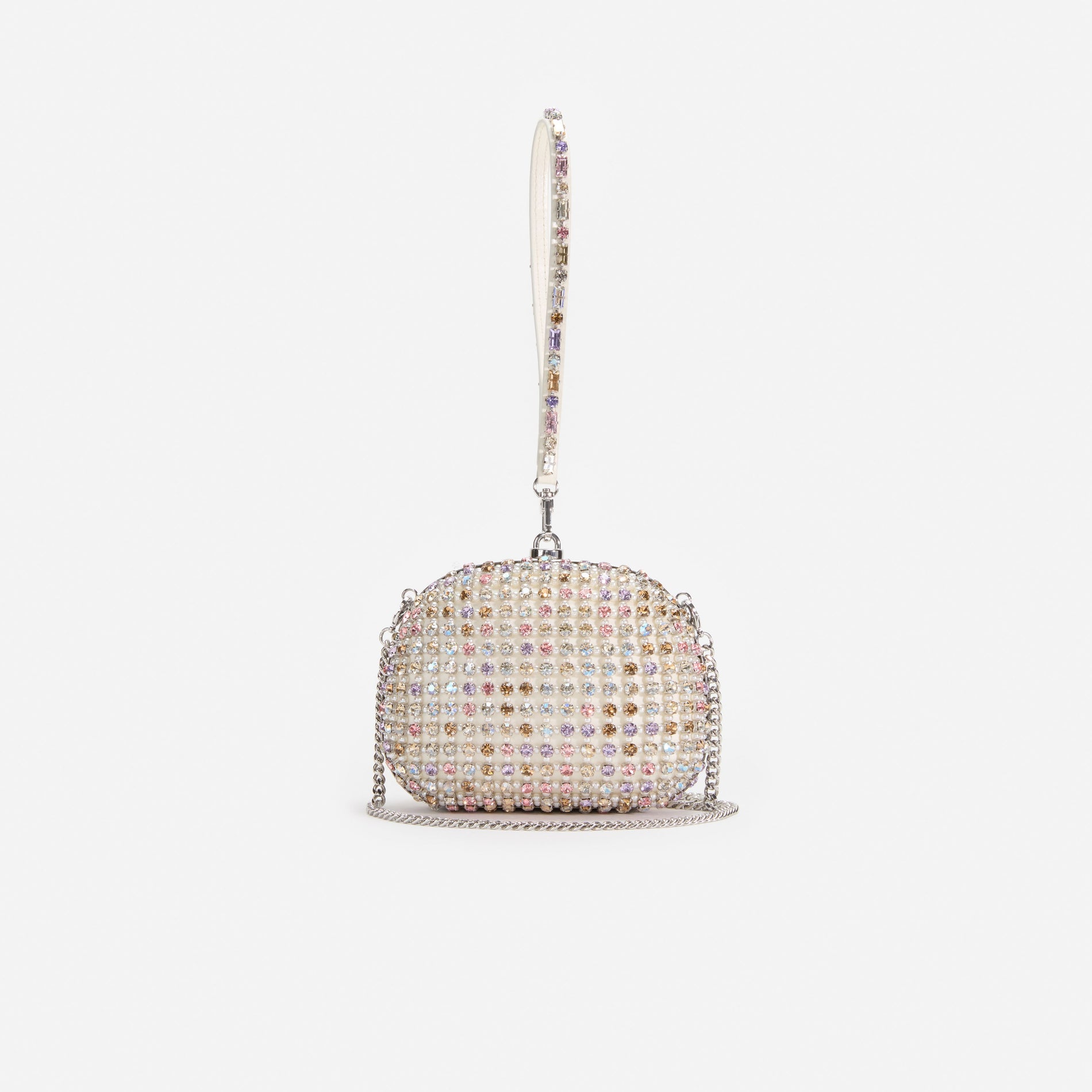 Multi Crystal Top Handle Clutch Bag