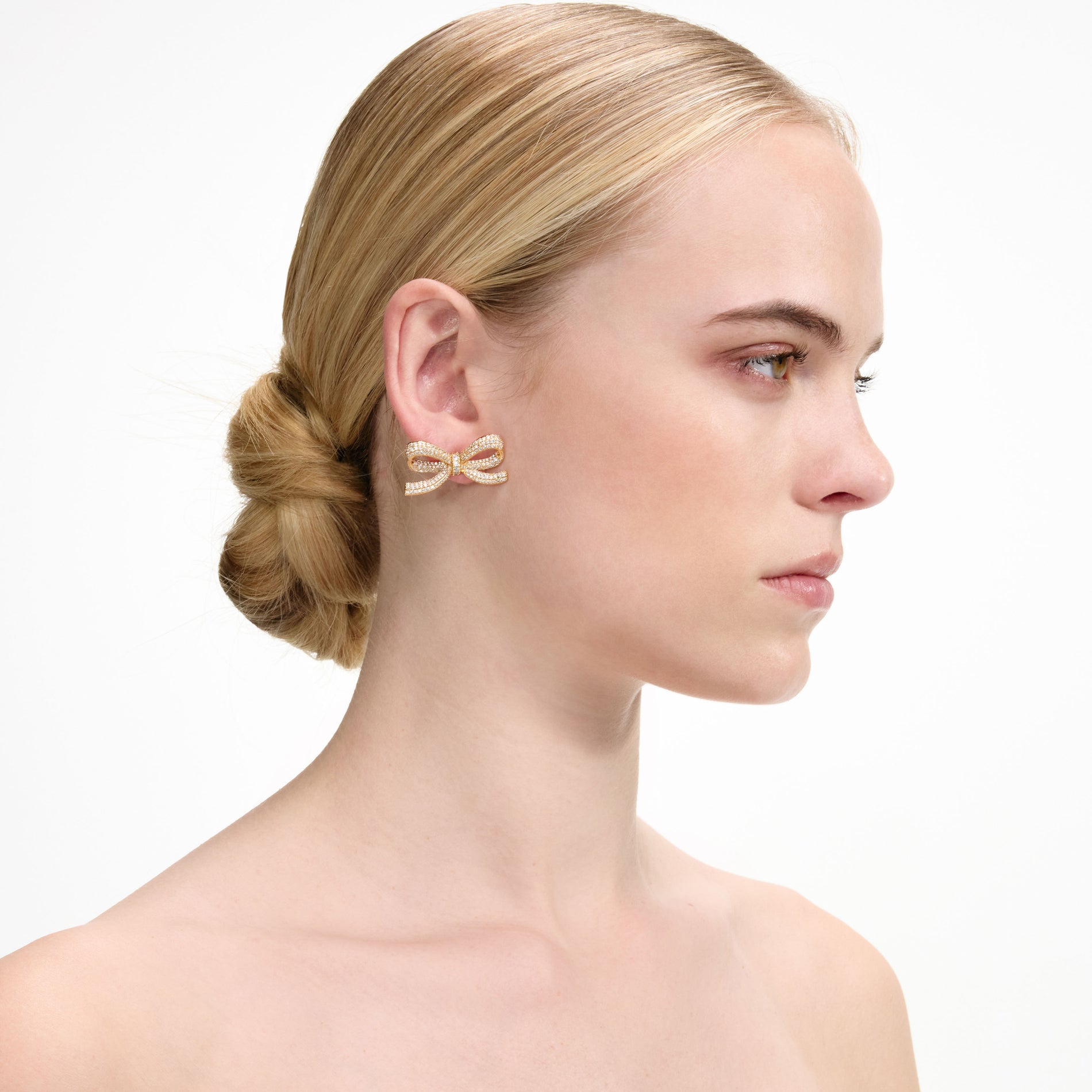 Gold Crystal Bow Earrings