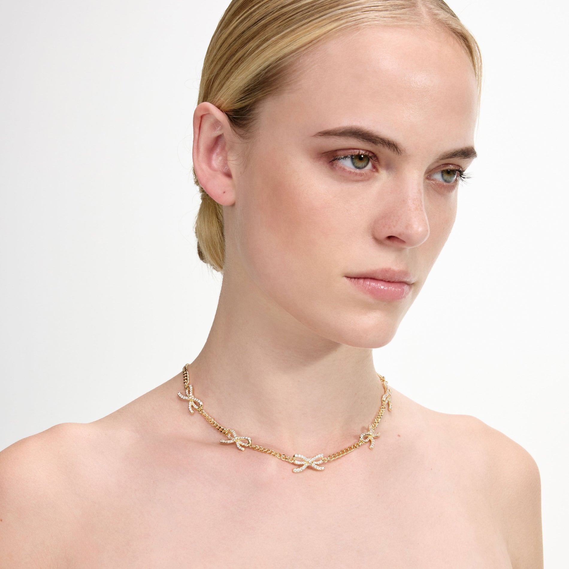 Gold Crystal Bow Necklace