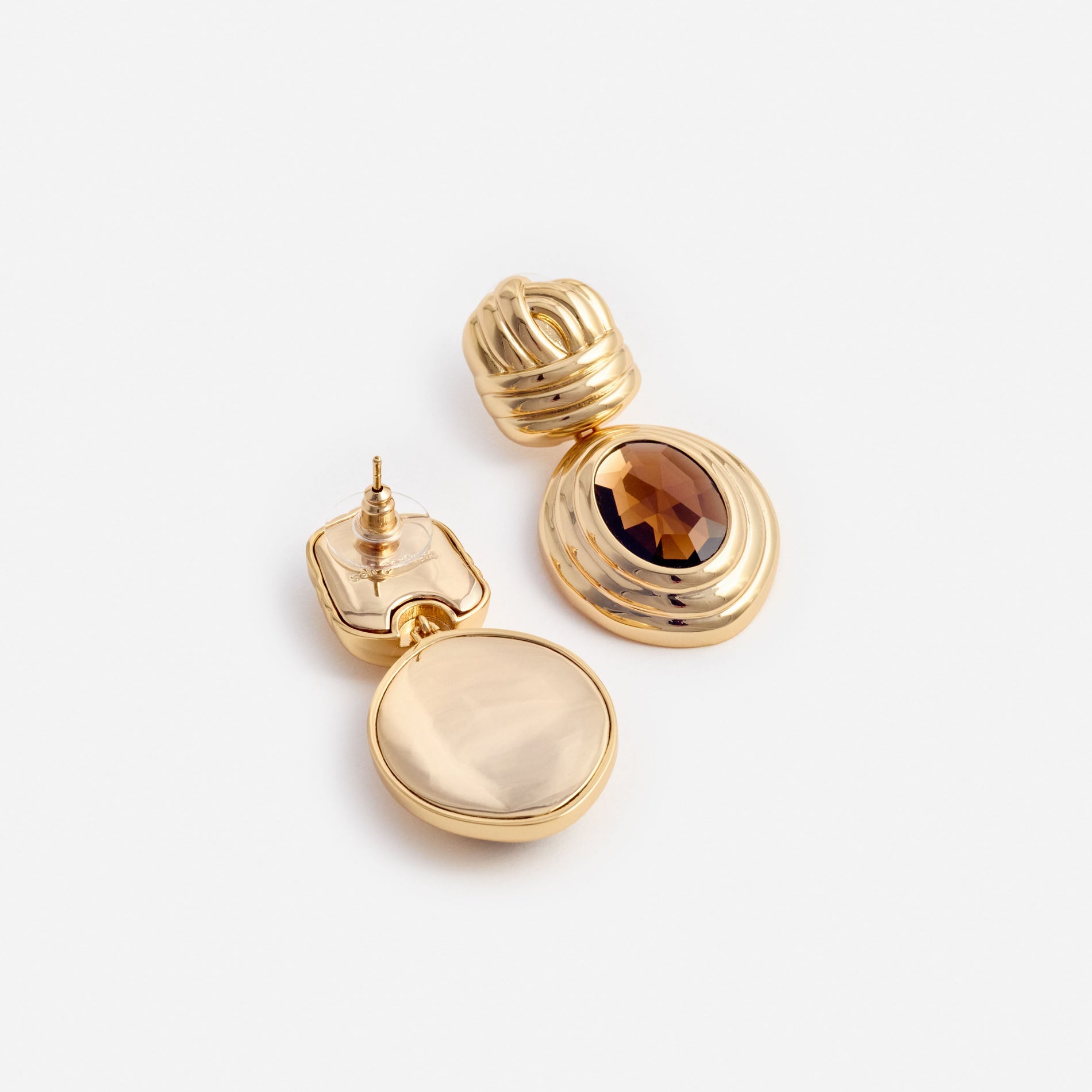 Gold Knot Tiered Amber Earrings