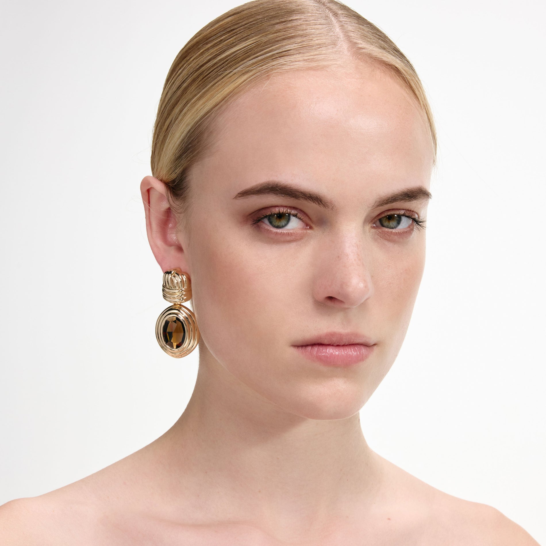 Gold Knot Tiered Amber Earrings