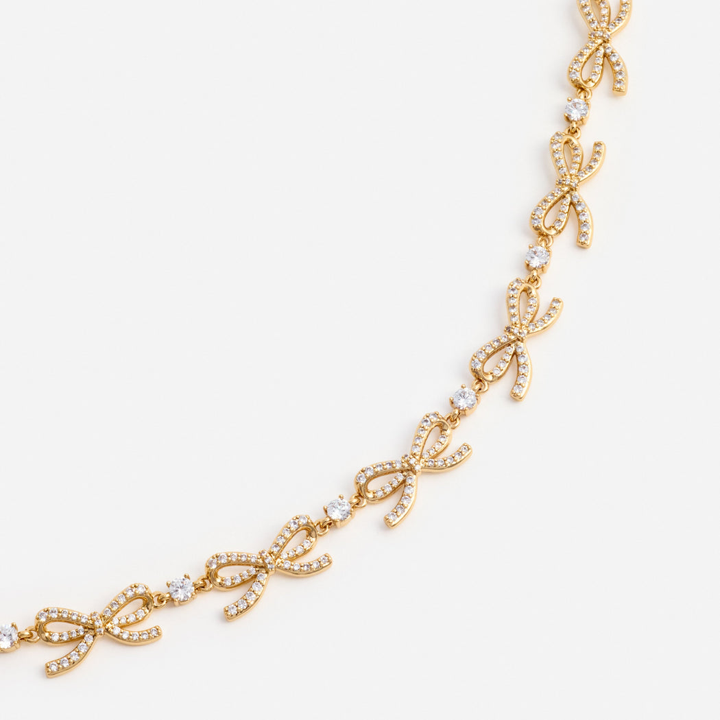 Gold Crystal Bows Necklace