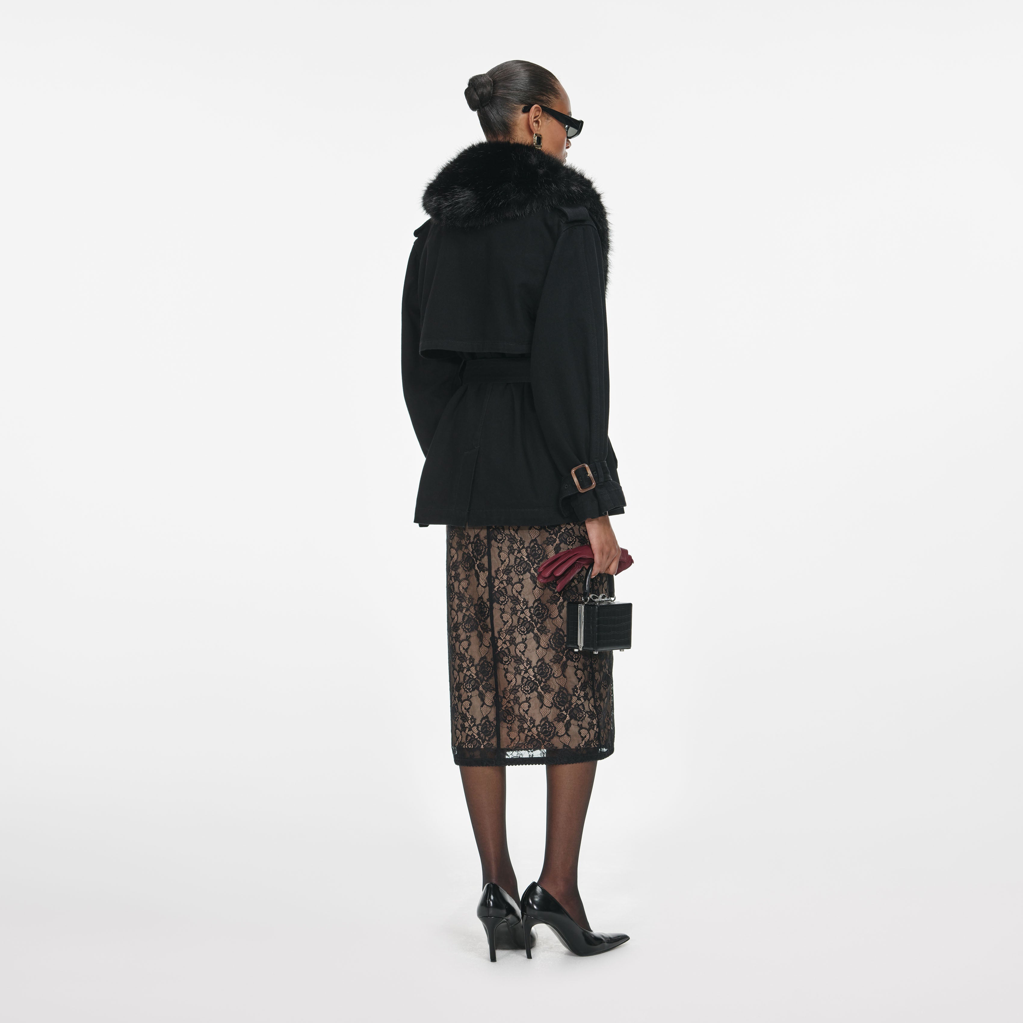 Black Denim Fur Collar Jacket