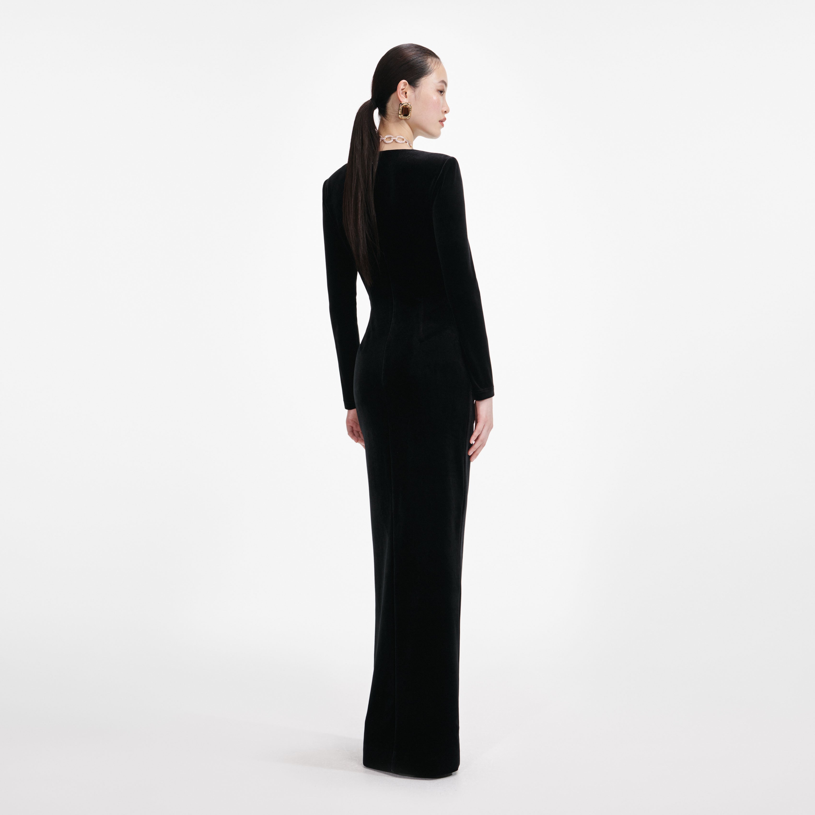 Black Velvet Embellished Maxi Dress