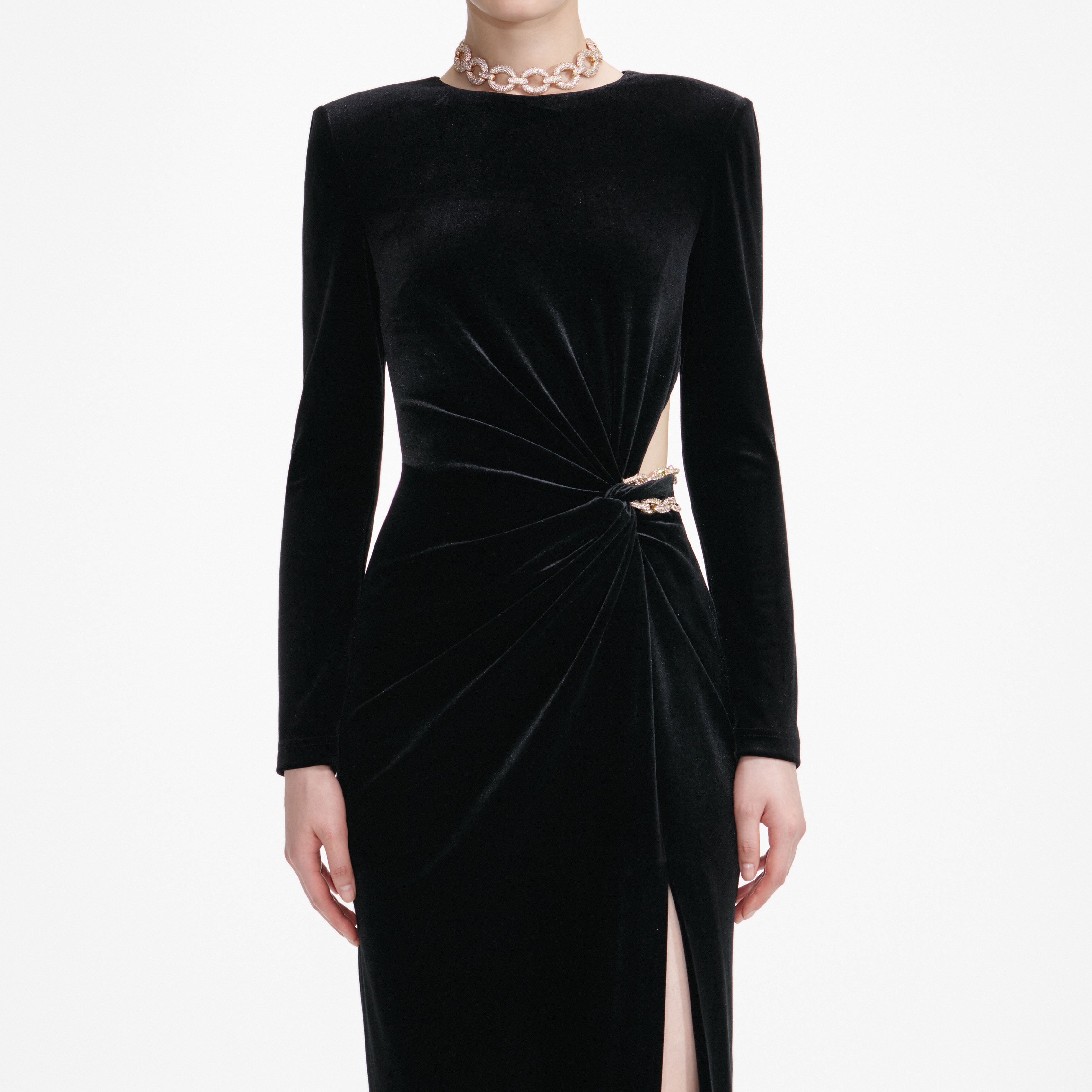 Black Velvet Embellished Maxi Dress