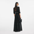 Black And Gold Tie Neck Maxi Dress