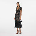 Black Floral Lace Midi Dress