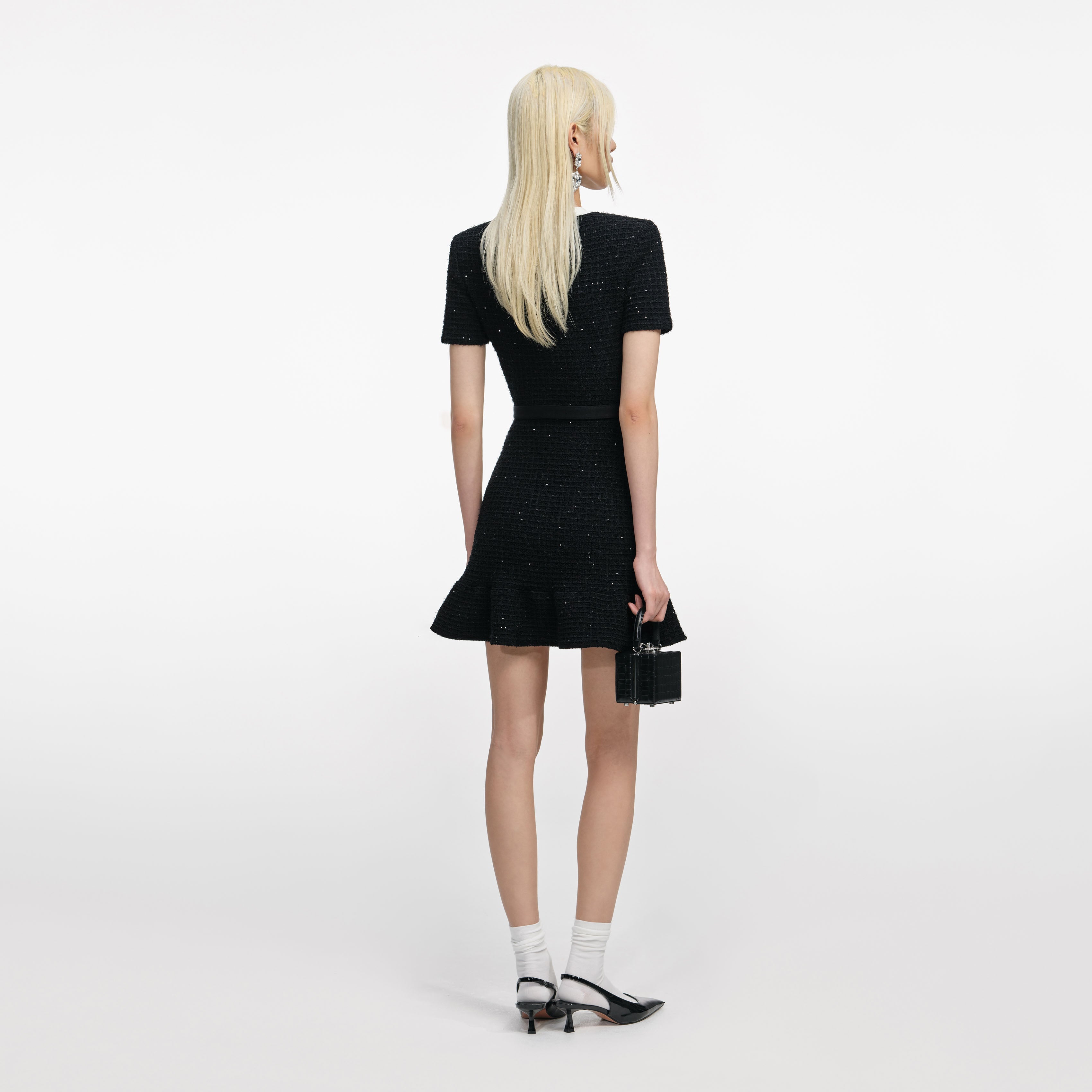 Black Floral Textured Knit Mini Dress