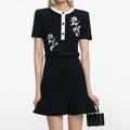 Black Floral Textured Knit Mini Dress