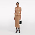 Camel Peplum Knit Midi Dress