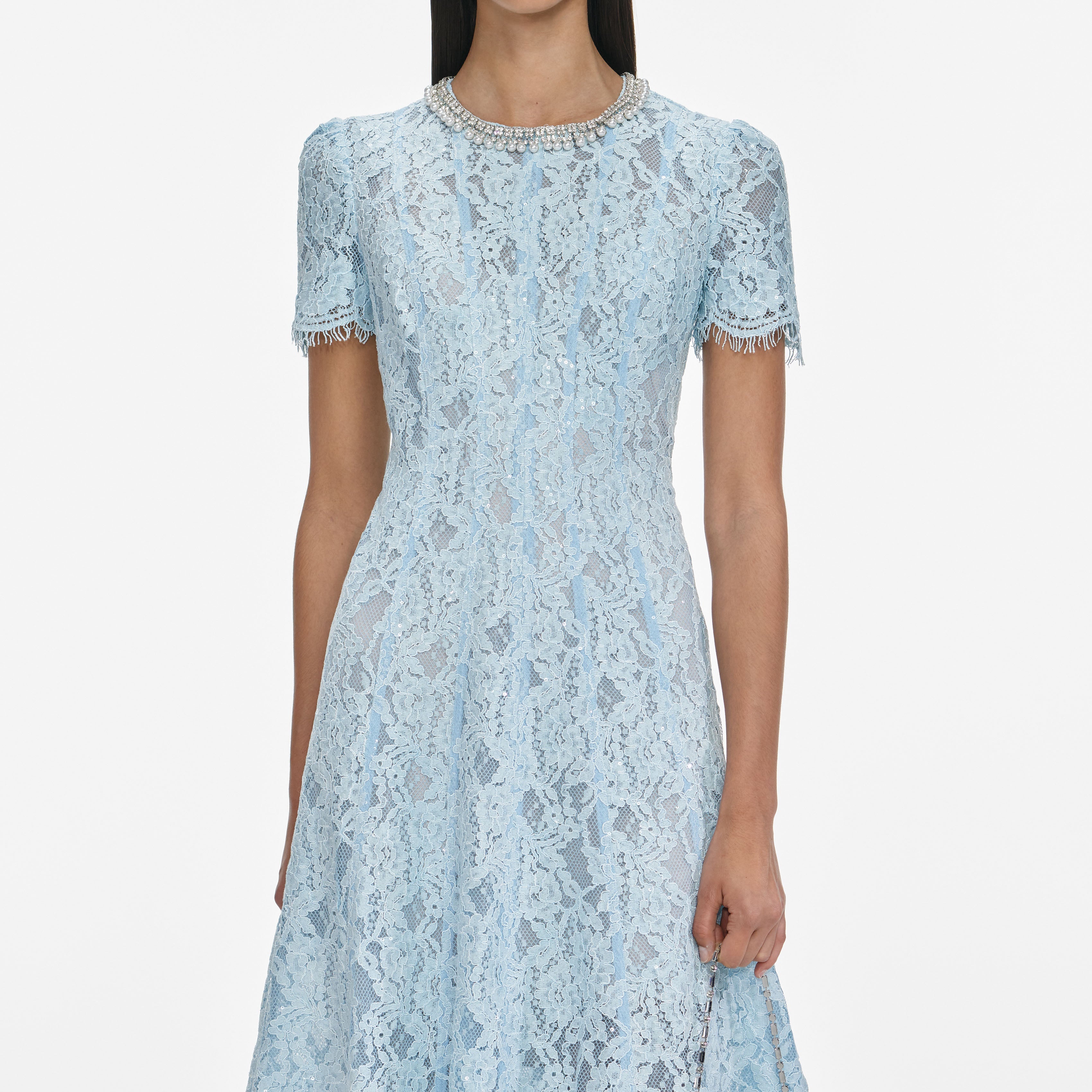 Blue Lace Embellished Midi Dress