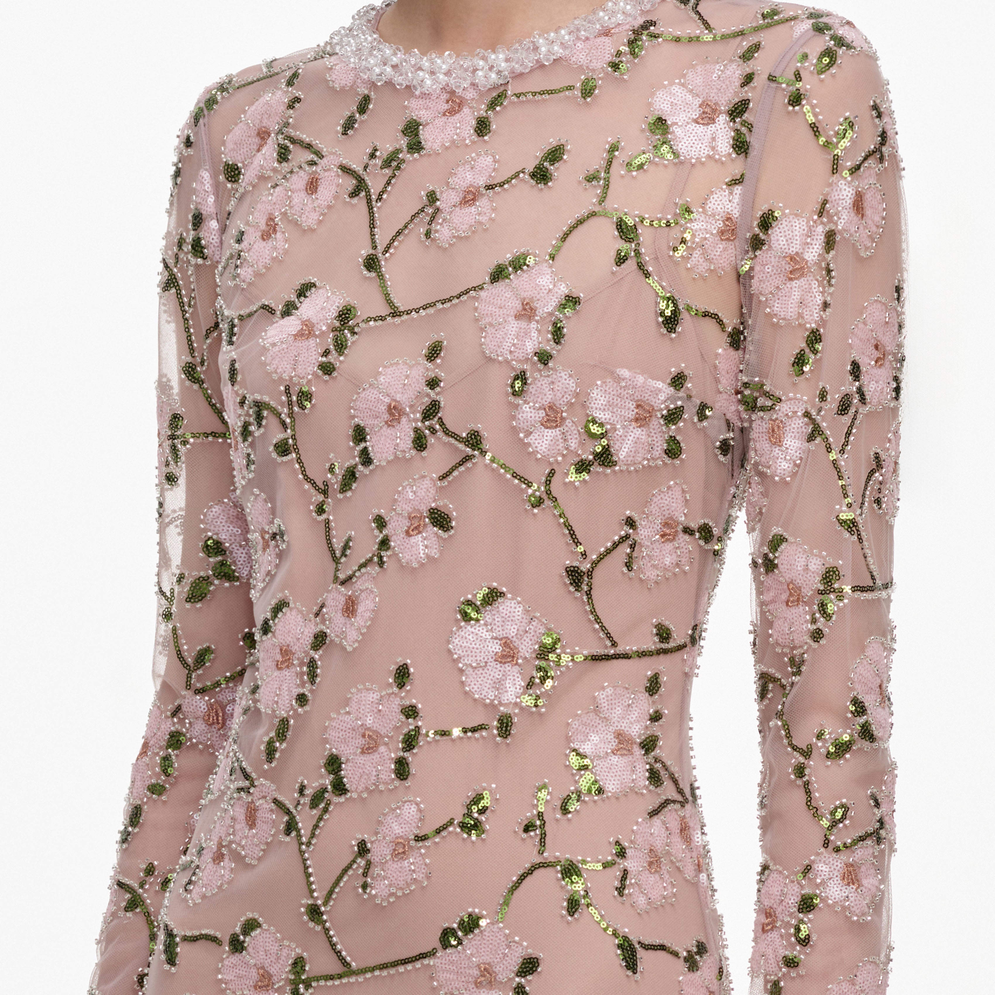 Pink Floral Sequin Maxi Dress
