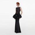 Black Lace Bubble Peplum Maxi Dress