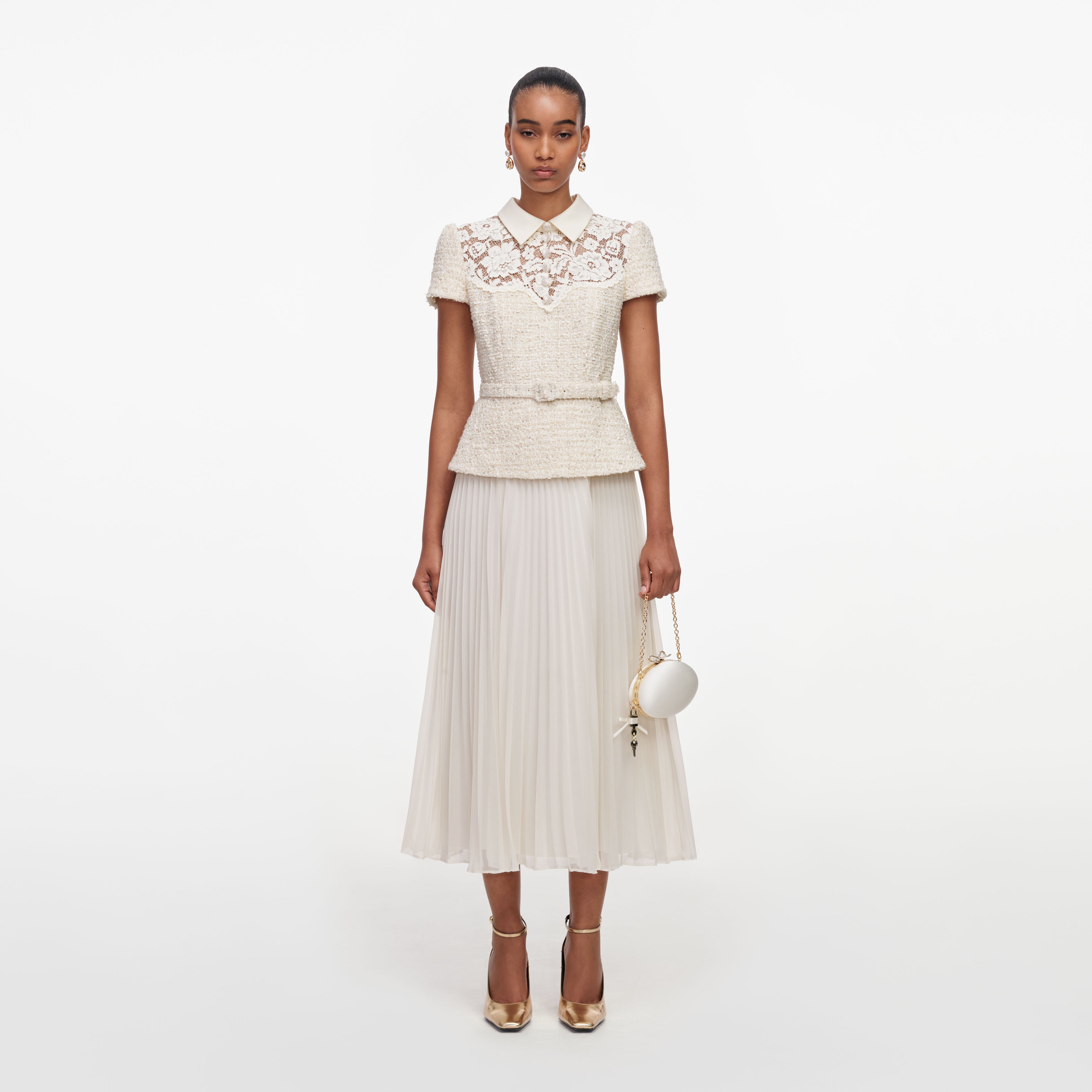 Cream Lace Boucle Midi Dress