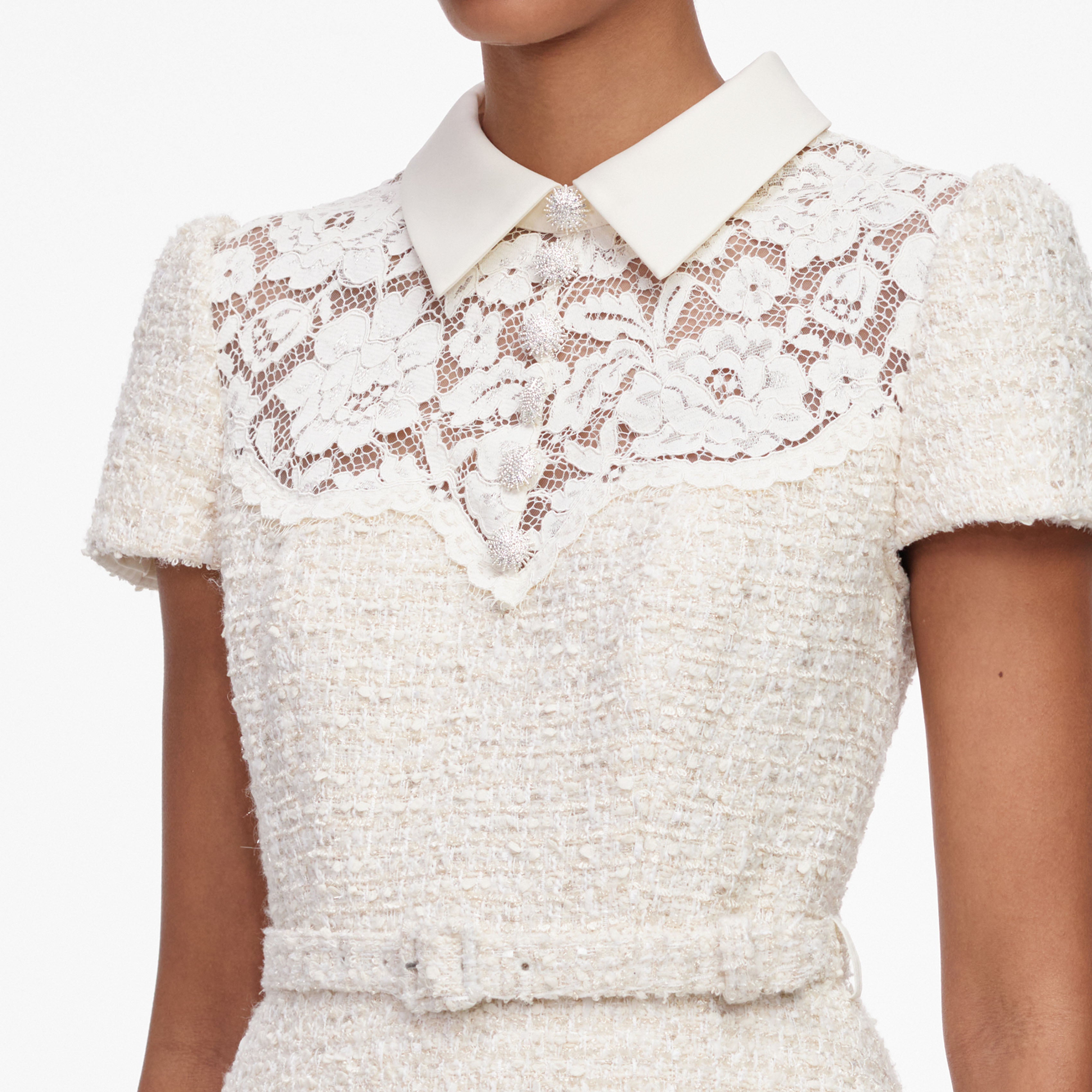 Cream Lace Boucle Midi Dress