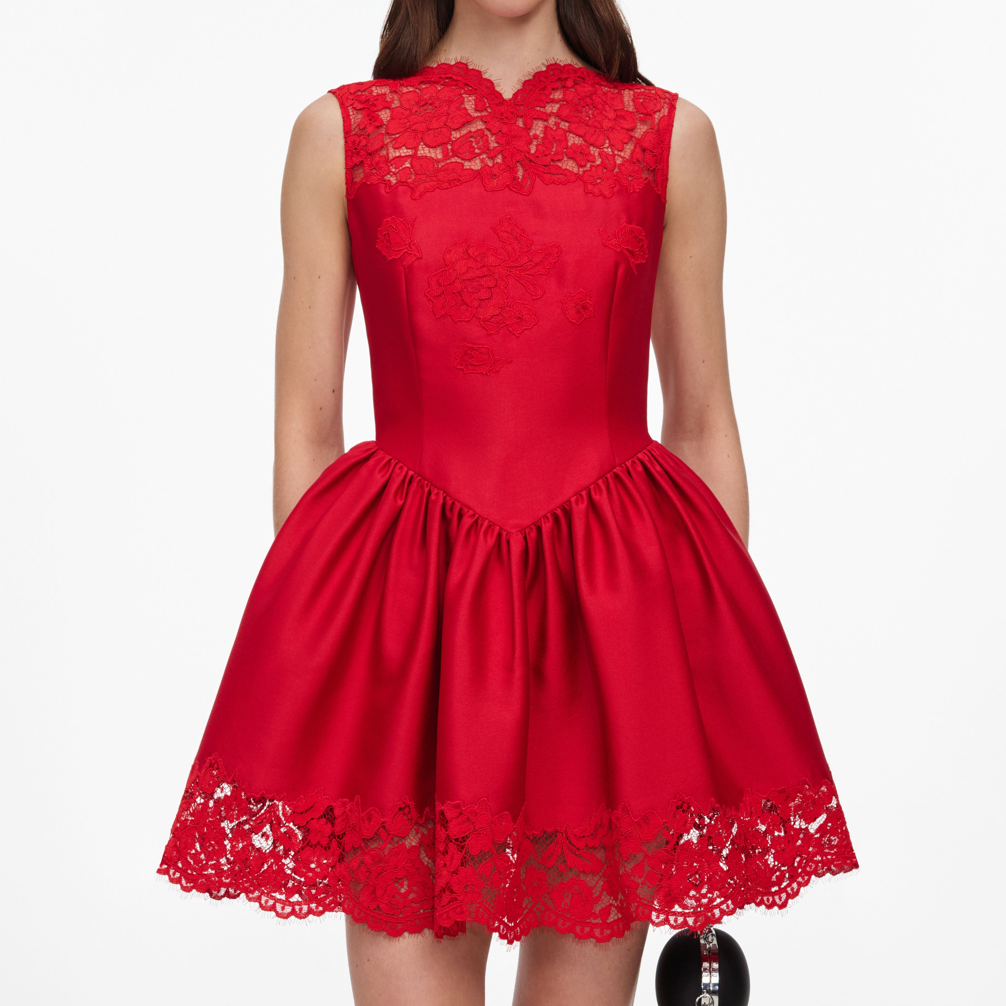 Red Taffeta Lace Mini Dress
