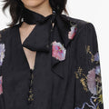 Black Satin Floral Printed Midi Dress