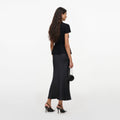 Black Boucle Crystal Trim Satin Midi Dress