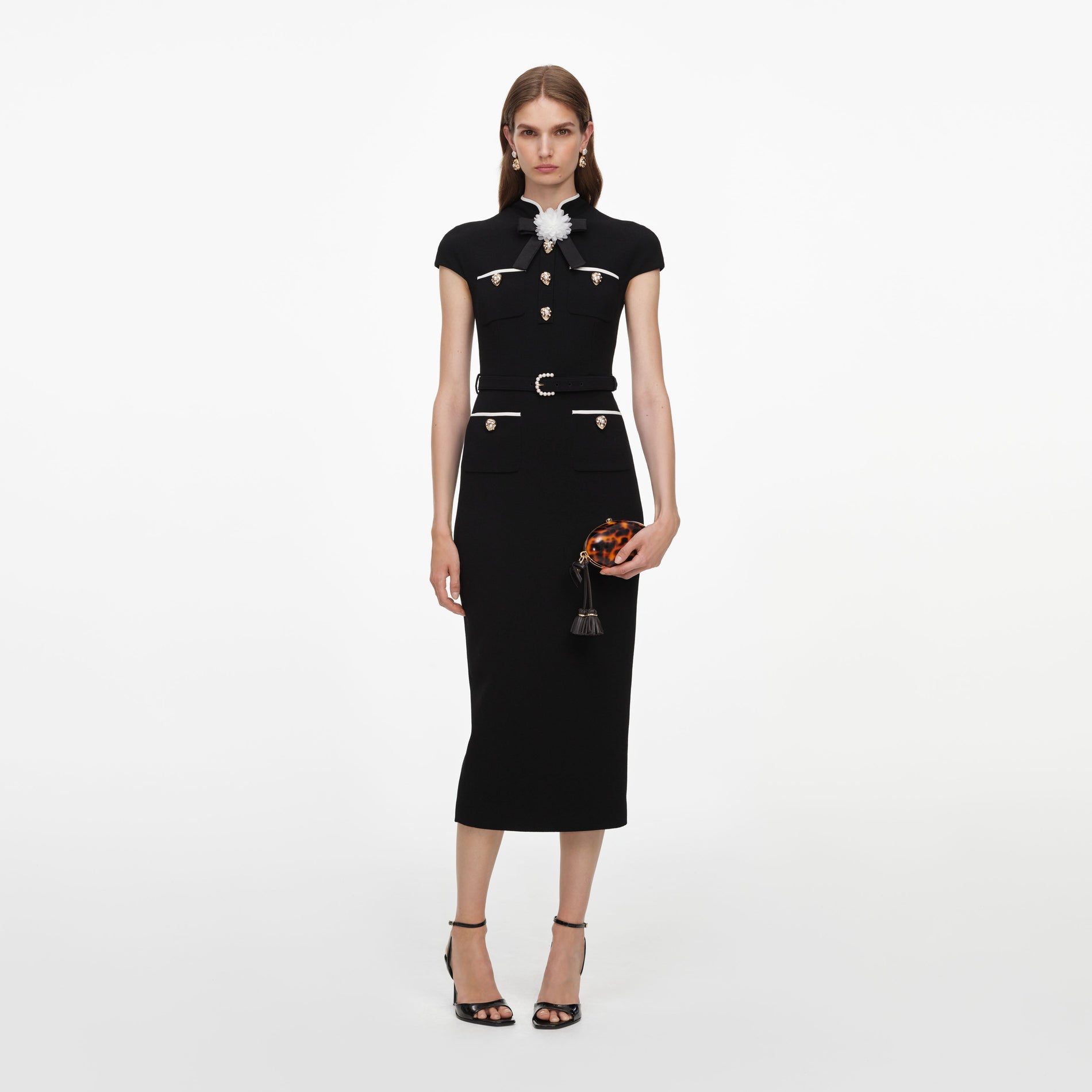 Black Wool Crepe Midi Dress