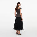 Brown Off Shoulder Chiffon Midi Dress
