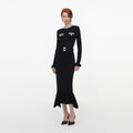 Black Pearl Trim Knit Midi Dress