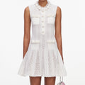 White Flower Trim Knit Mini Dress