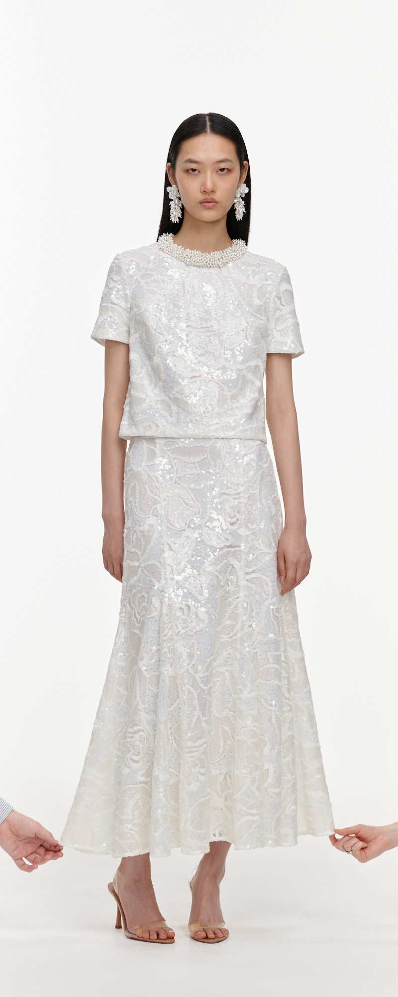 White Sequin Lace Top