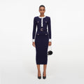 Navy Flower Rib Knit Midi Dress