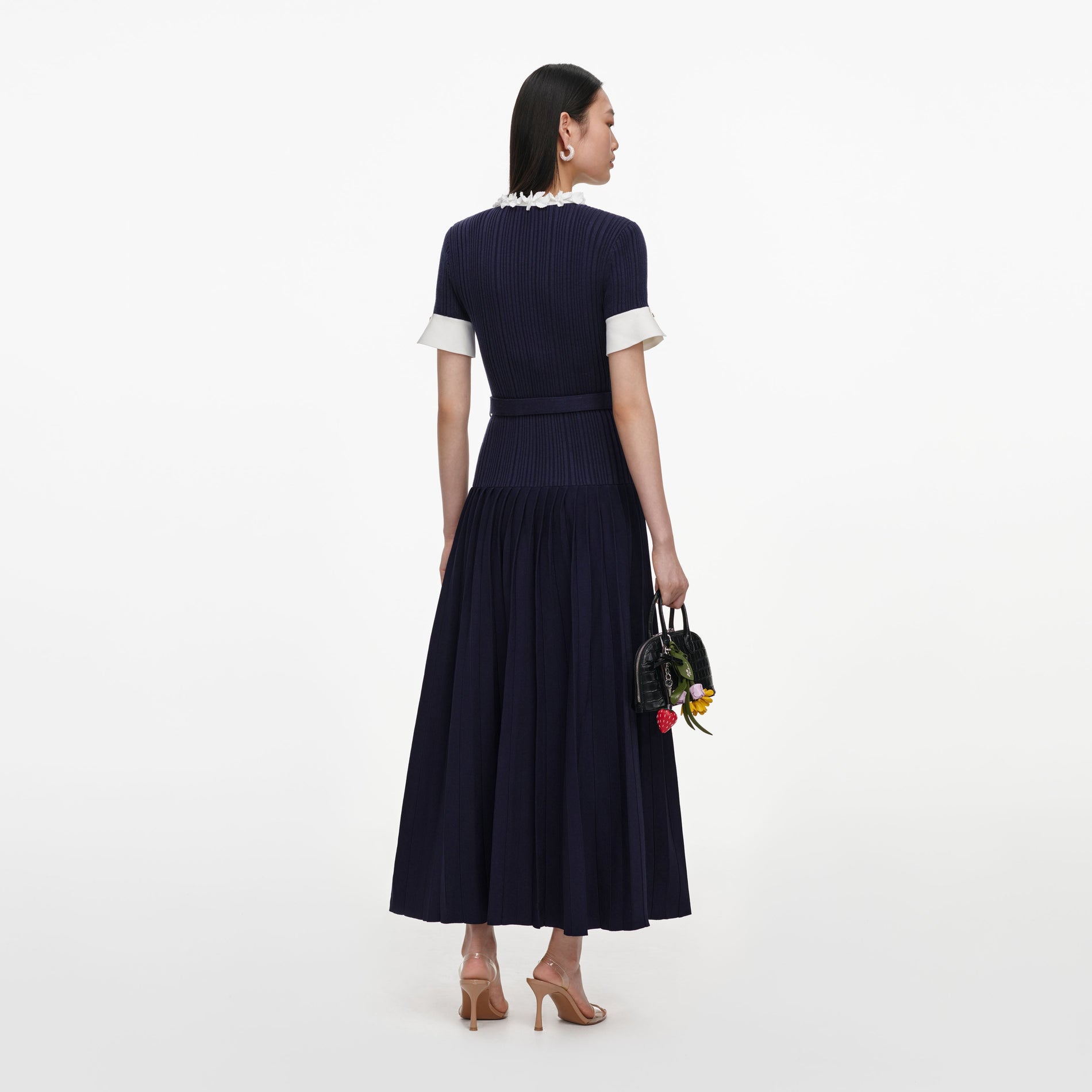 Navy Rib Knit Midi Dress