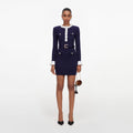 Navy Flower Rib Knit Mini Dress