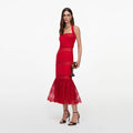 Red Linen Blend Lace Midi Dress