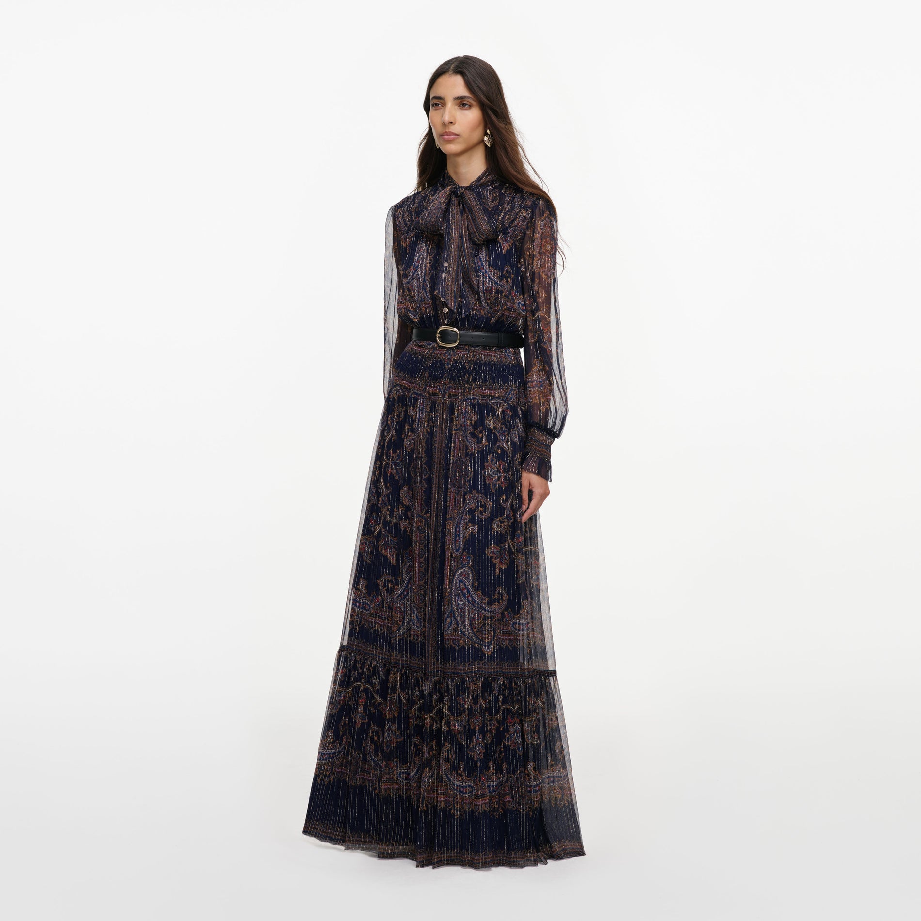 Navy Printed Georgette Maxi Dress