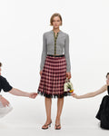 Burgundy Check Chiffon Midi Skirt
