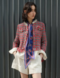 Red Check Frayed Knit Jacket