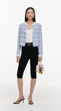 Blue Check Knit Beaded Jacket